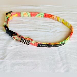 Pet Boutique Orange Yellow & Lime Green Retro Floral Fabric Skinny Dog Collar